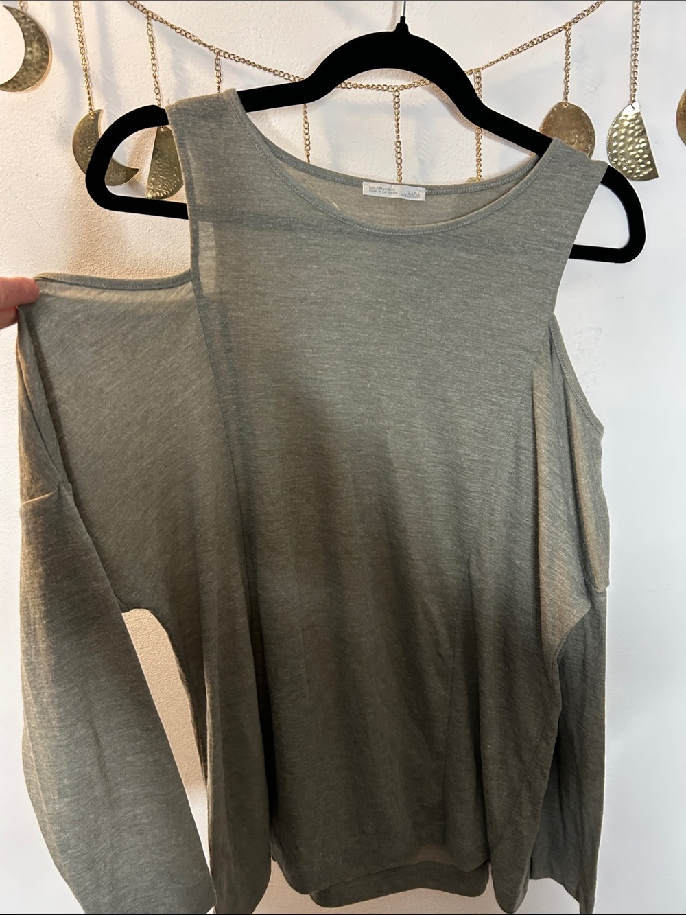 Zara Olive Green Cold-Shoulder Shirt